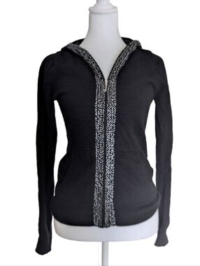 Juicy Couture Cashmere Hoodie J Zipper Sweater Top Black Silver Size S